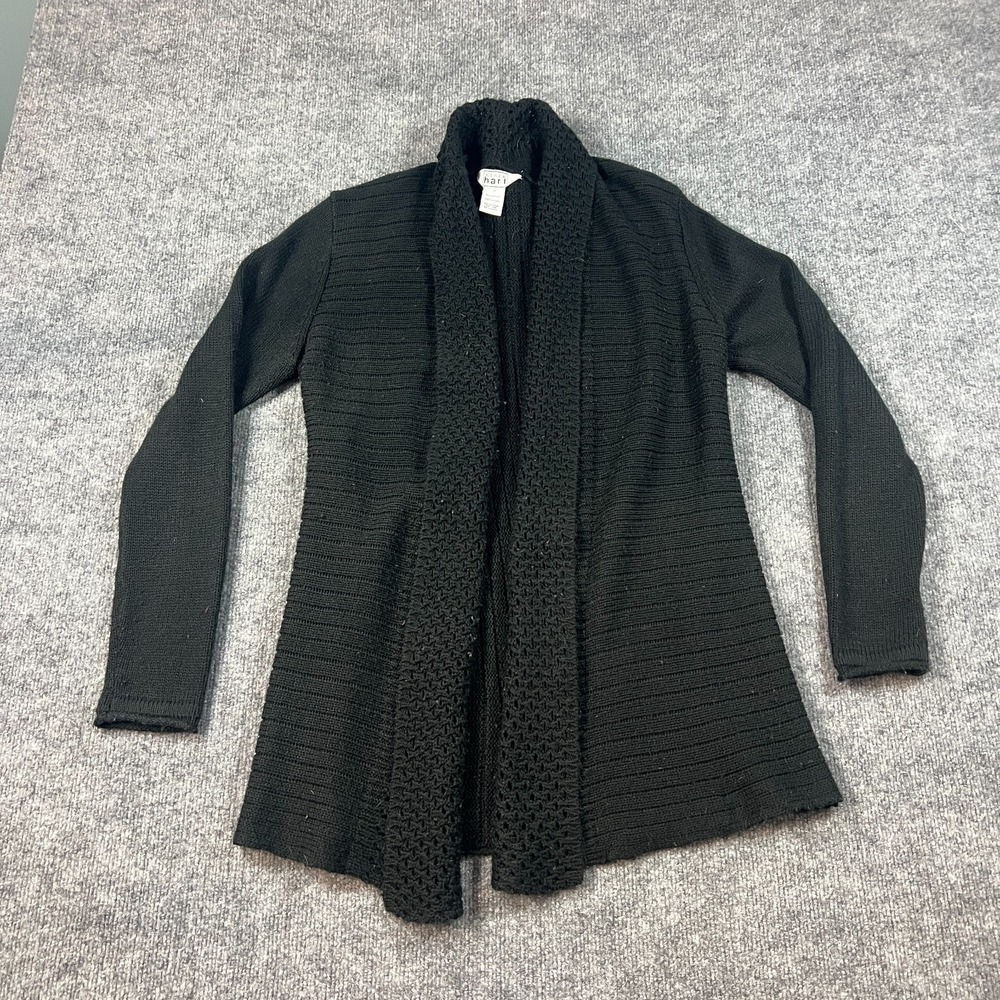 Keren Hart Cardigan Sweater Women Medium Black Cozy Knit Shawl Collar Open Front - Picture 4 of 11